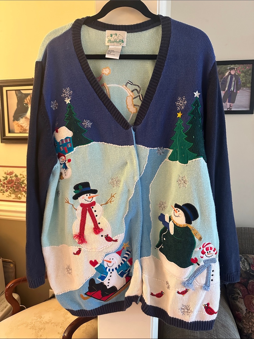 The Quacker Factory holiday snowman button down cardigan sweater